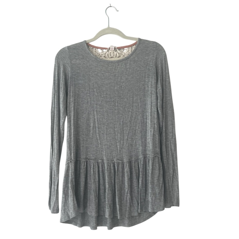 Gray Long Sleeve Tunic With Lace Back
